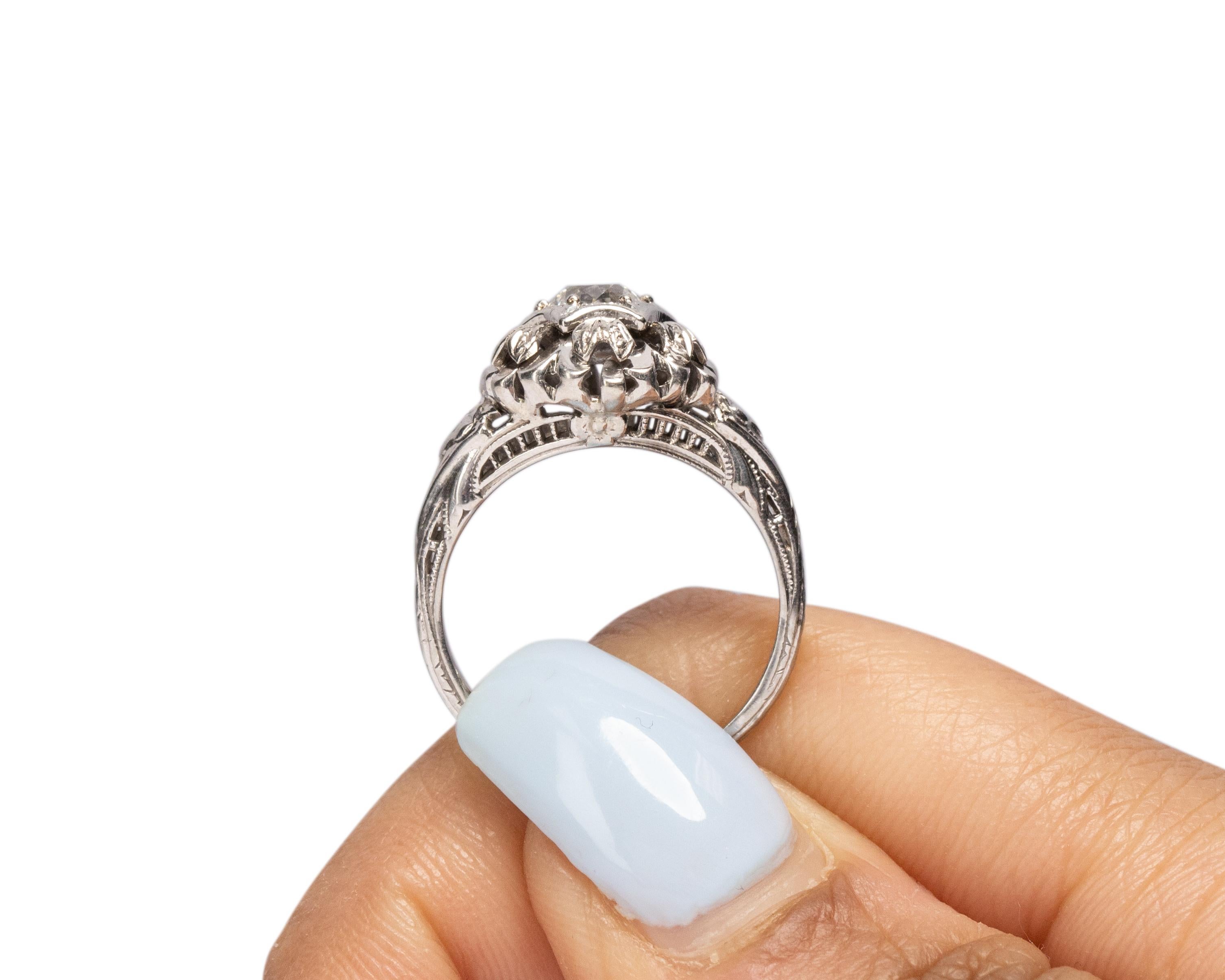 GIA Certified .51 Carat Art Deco 18 Karat White Gold Diamond Engagement Ring For Sale 2