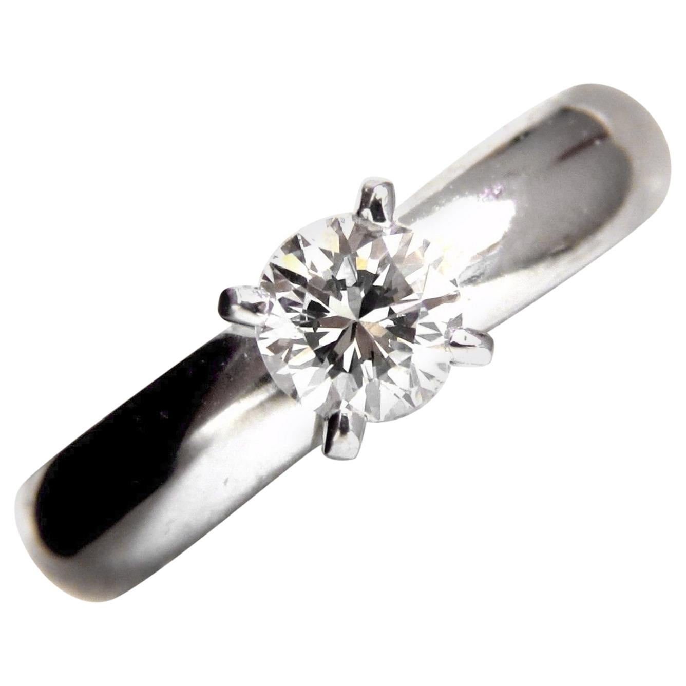 GIA Certified .51 Carat E.Vs2 Natural Round Diamond Ring Platinum Simplicity For Sale