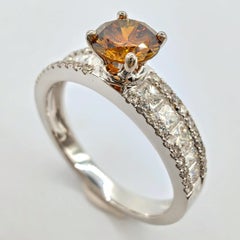 GIA Certified .51 Carat Fancy Deep Orange-Brown Diamond Ring in 18K White Gold