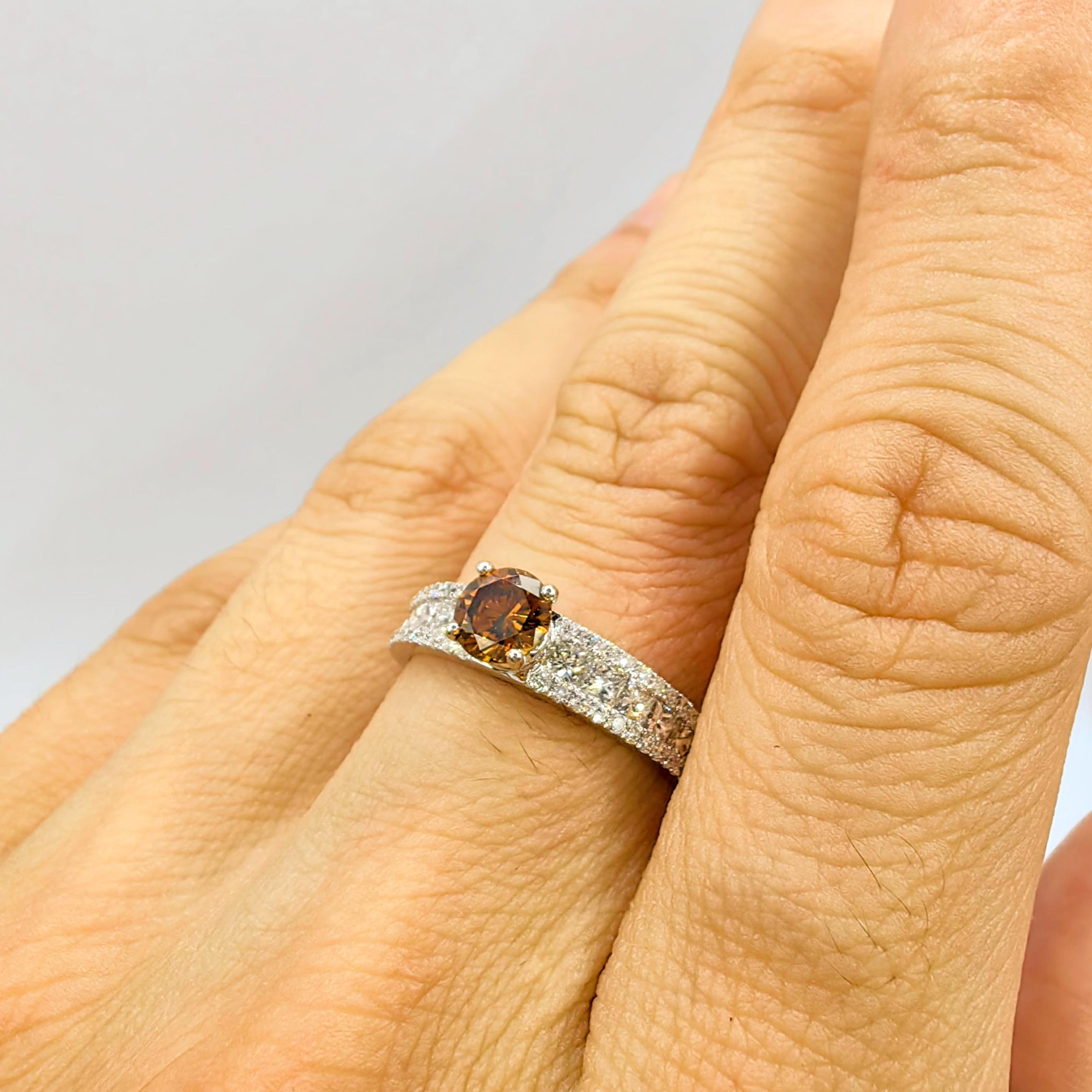 GIA Certified .51 Carat Fancy Deep Orange-Brown Diamond Ring in 18K White Gold In New Condition For Sale In Wan Chai District, HK