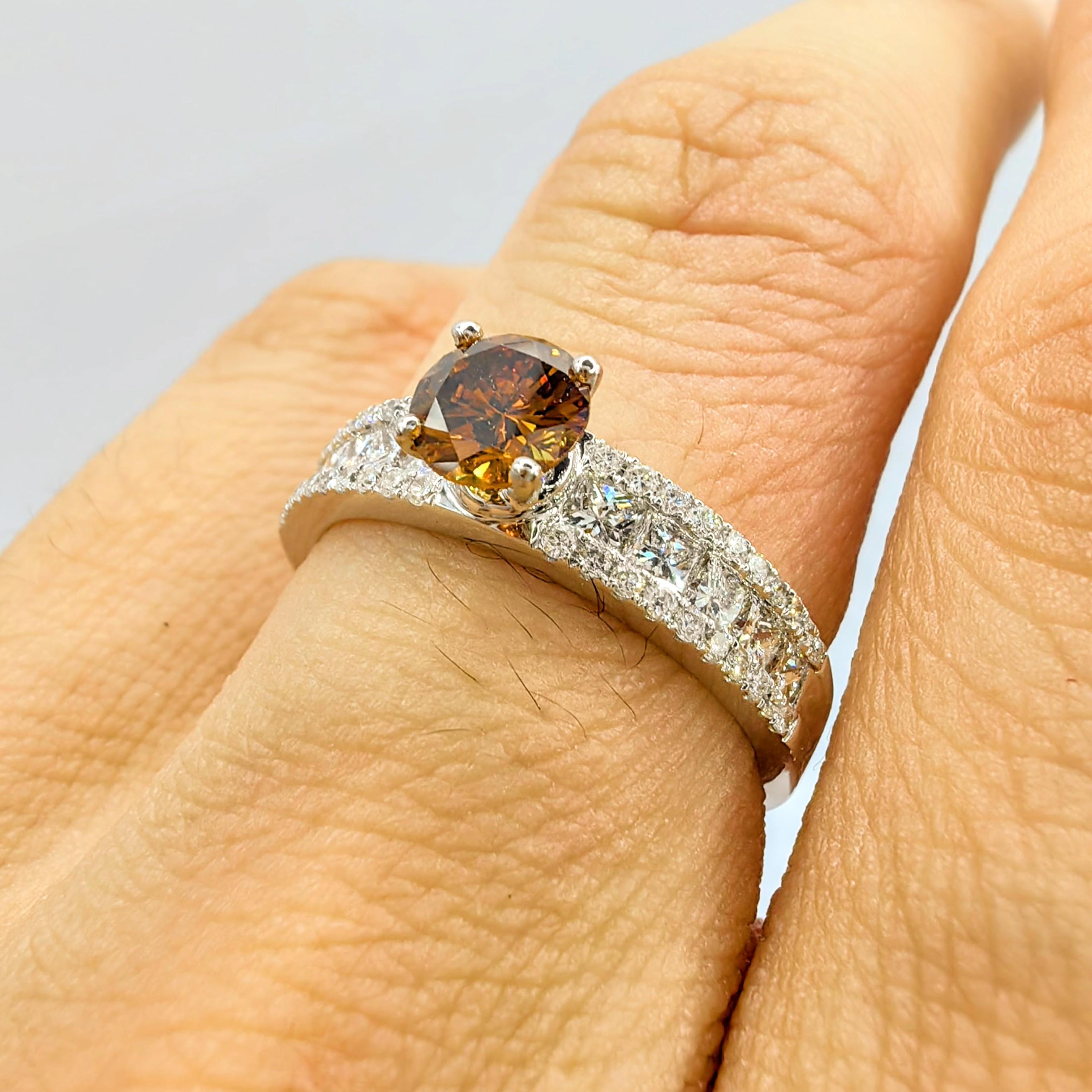 Women's GIA Certified .51 Carat Fancy Deep Orange-Brown Diamond Ring in 18K White Gold For Sale
