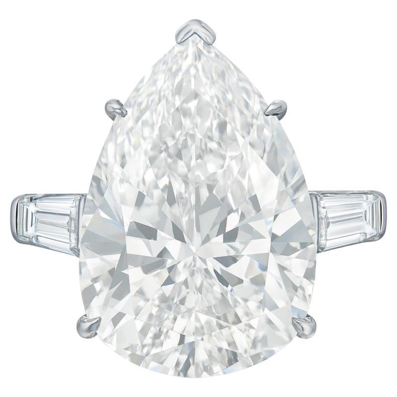 GIA Certified 5.10 Carat Pear Cut Diamond Ring with Tapered Baguettes in 18K For Sale