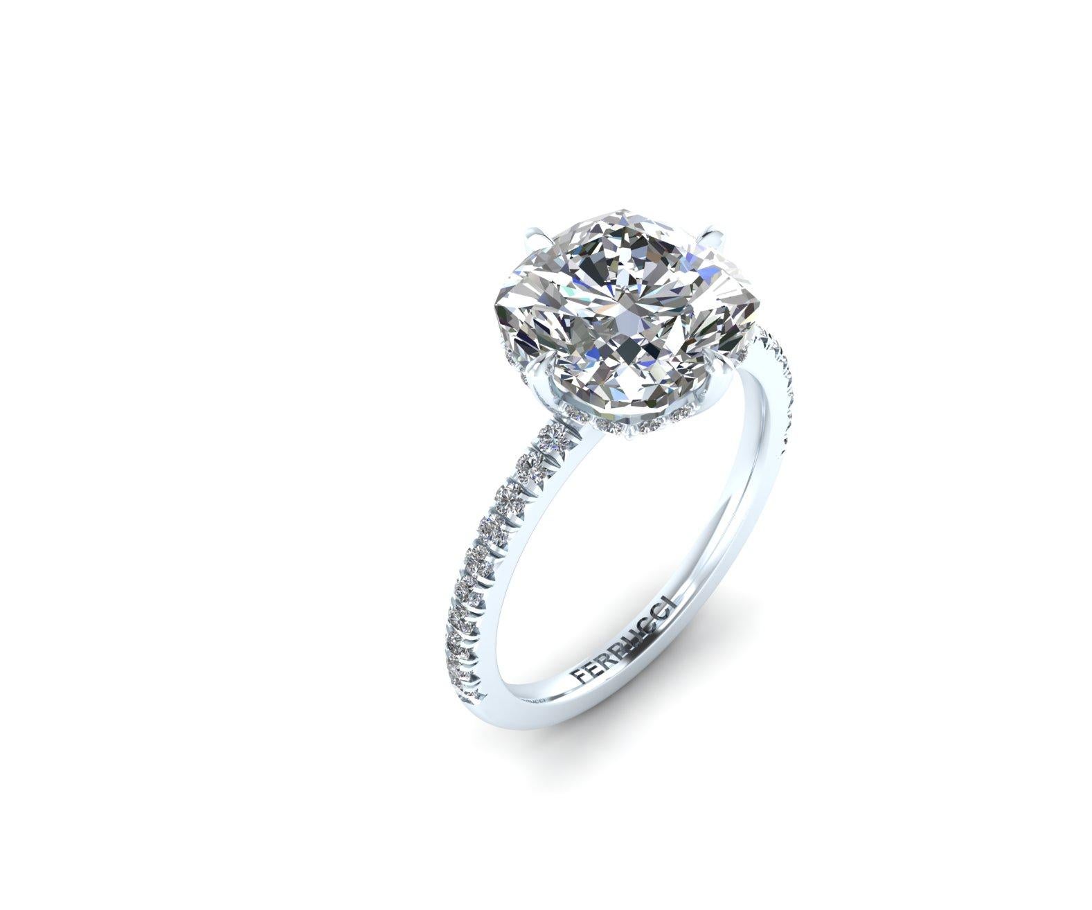 Certifié par le GIA, le diamant blanc taille coussin de 5,10 carats, couleur H, pureté VvS1, triple Excellent dans la coupe, la symétrie et le polissage, serti à la main dans une bague de fiançailles solitaire en platine, faite dans la ville de New