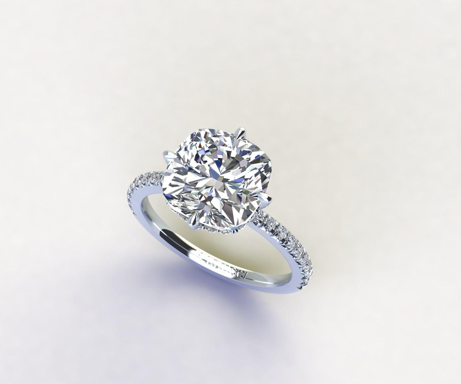 Platin Solitär-Ring, GIA-zertifizierter 5,10 Karat Diamant H Farbe VVS1 Reinheit (Kissenschliff) im Angebot