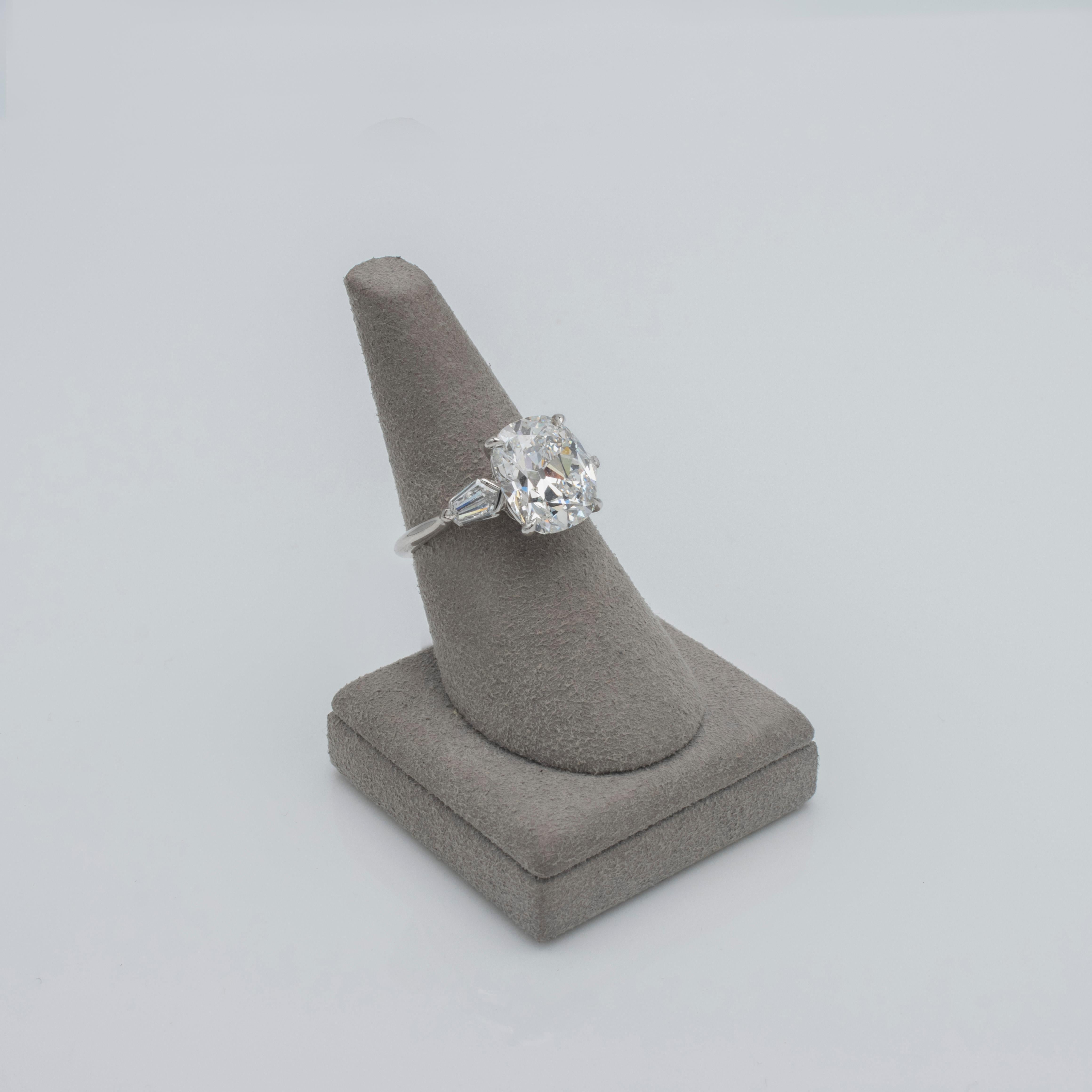 Women's GIA Certified 5.11 Carat Cushion Cut Diamond Three-Stone Engagement Ring