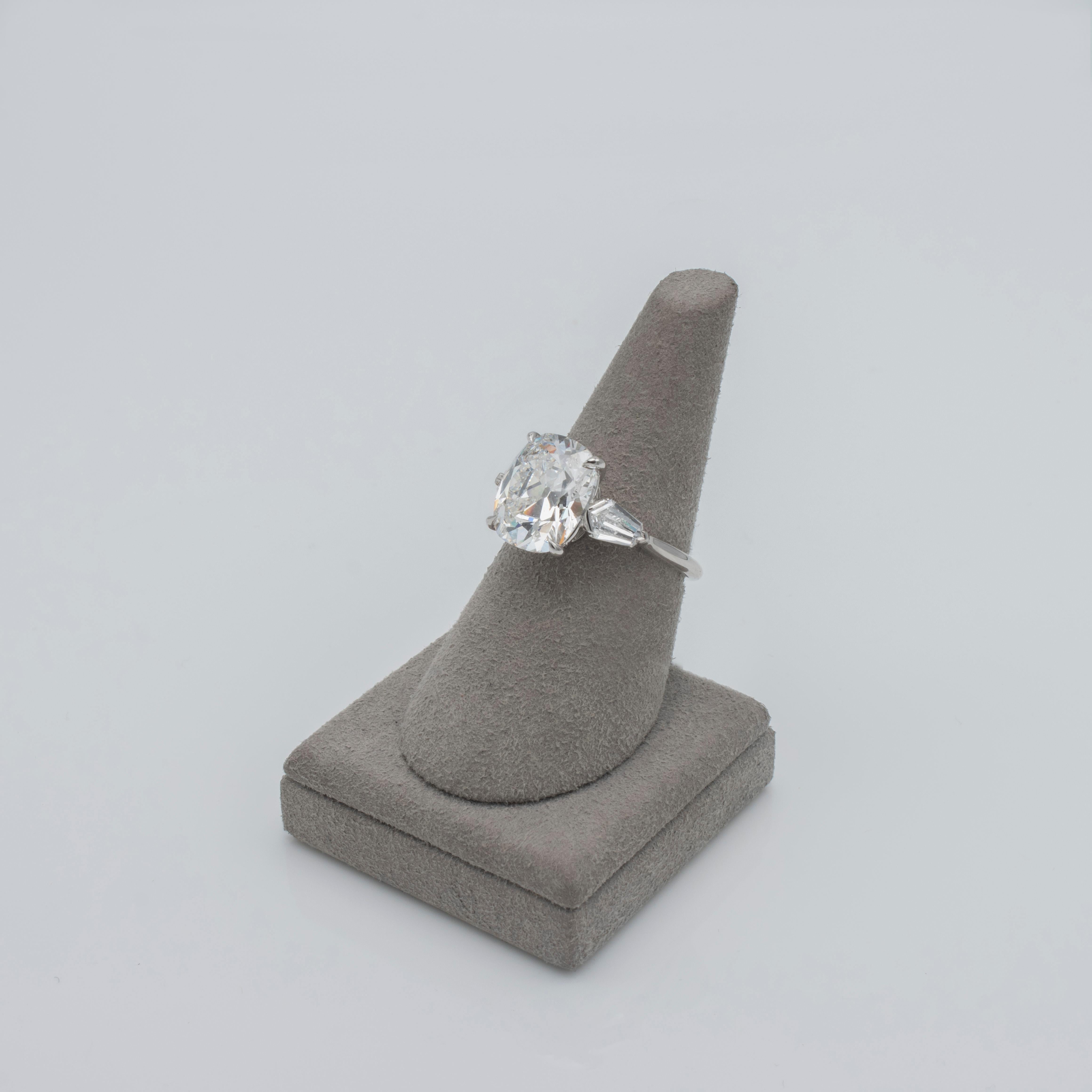 GIA Certified 5.11 Carat Cushion Cut Diamond Three-Stone Engagement Ring 1