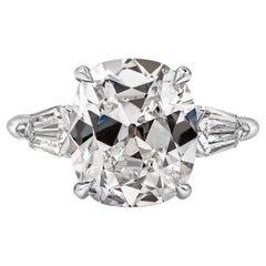 GIA Certified 5.11 Carat Cushion Cut Diamond Three-Stone Engagement Ring
