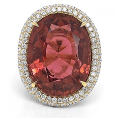 GIA Certified 51.15 Carat Tourmaline and White Diamond Yellow Gold Ring