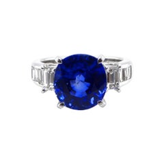 GIA Certified 5.12 Carat Ceylon Sapphire and Diamond Ring Set in Platinum