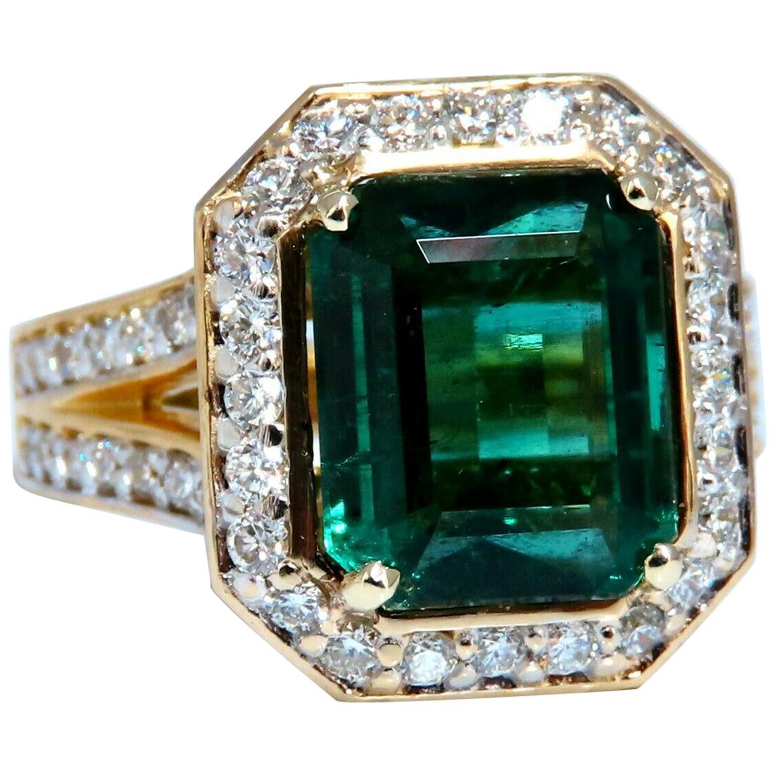 5.40 Carat Natural Vivid Green Emerald Diamonds Gilt Deco Ring 14 Karat ...