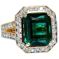 Used GIA Certified 5.12 Carat Natural Green Emerald Diamonds Ring 14 Karat F1