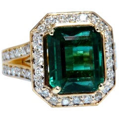 GIA Certified 5.12 Carat Natural Green Emerald Diamonds Ring 14 Karat F1*