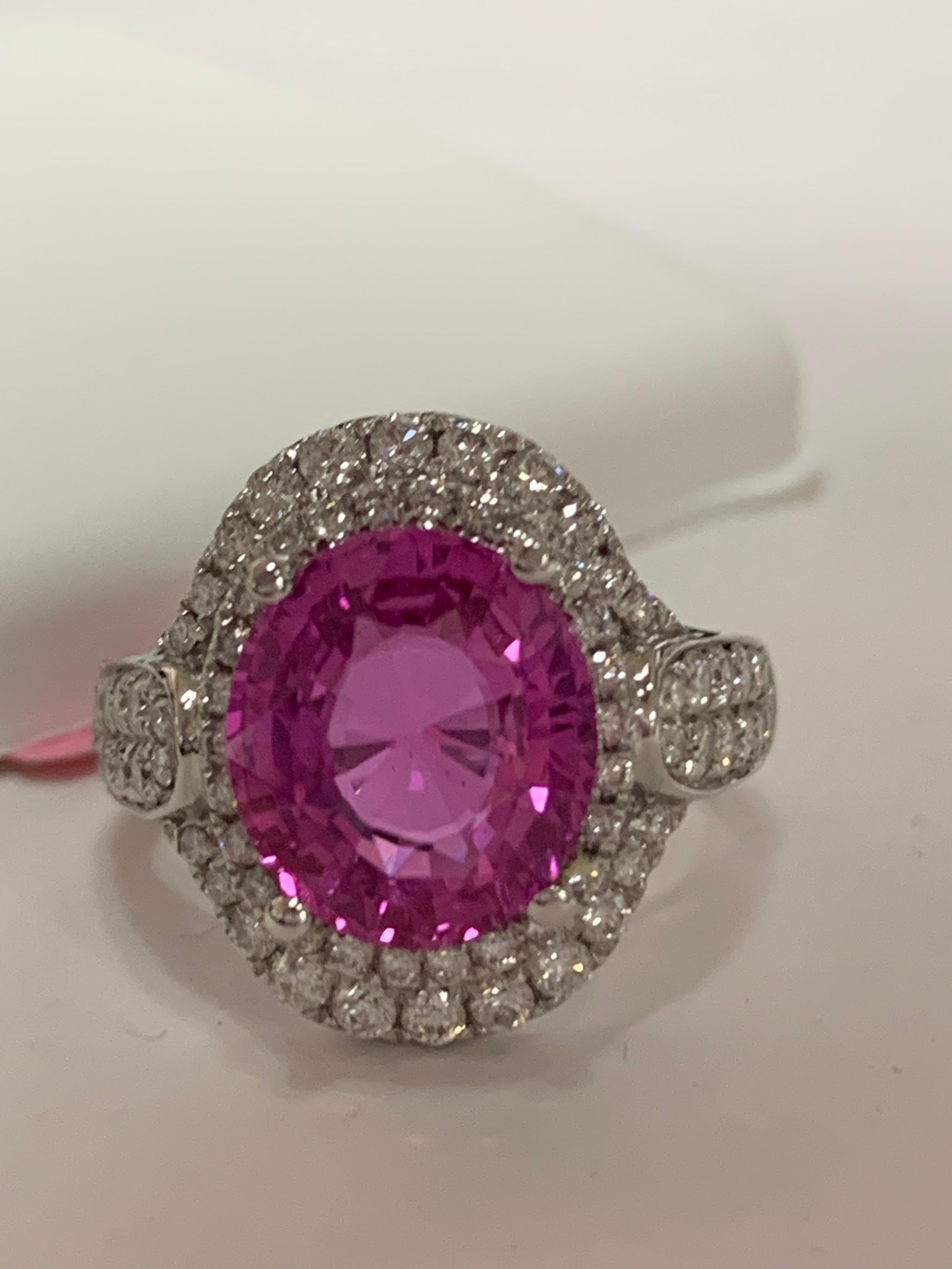 GIA Certified 5.12 Carat Pink sapphire and Diamonds Ring 4