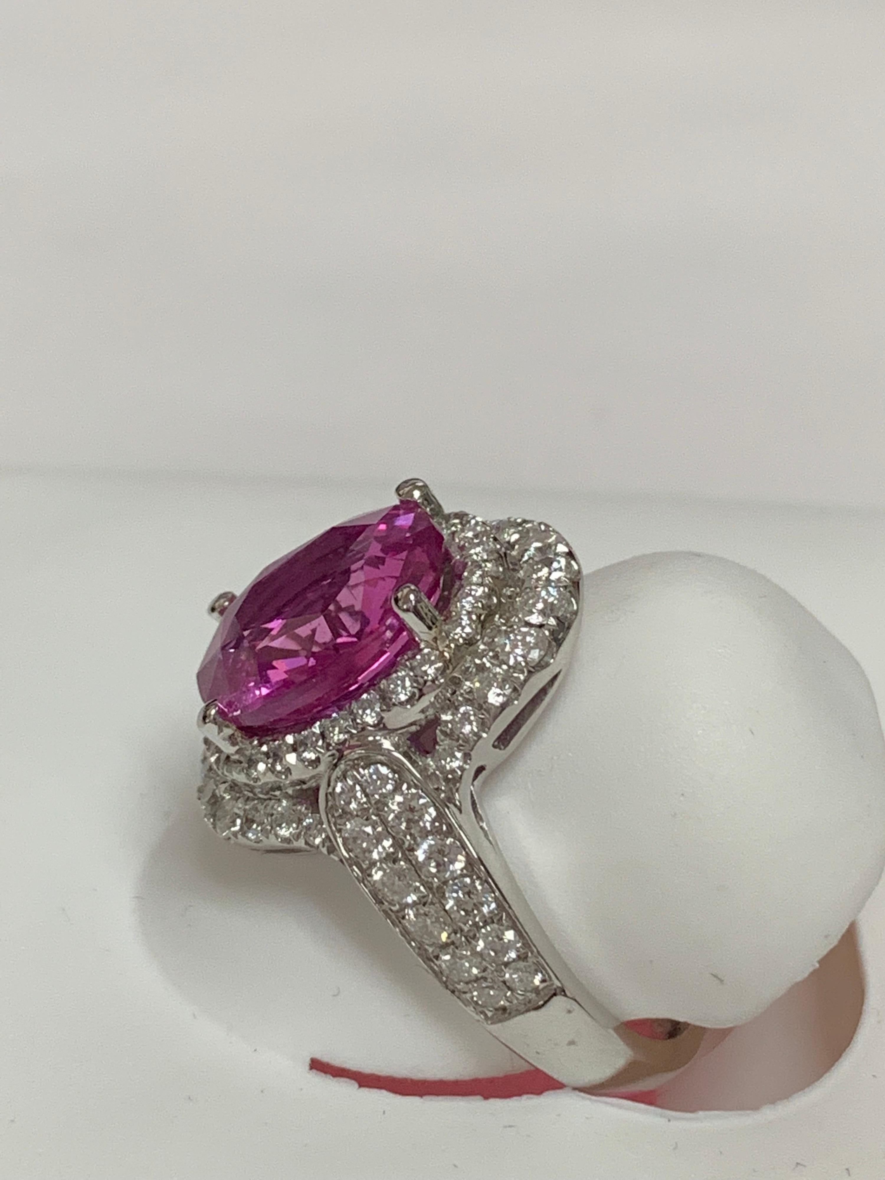 Oval Cut GIA Certified 5.12 Carat Pink sapphire and Diamonds Ring