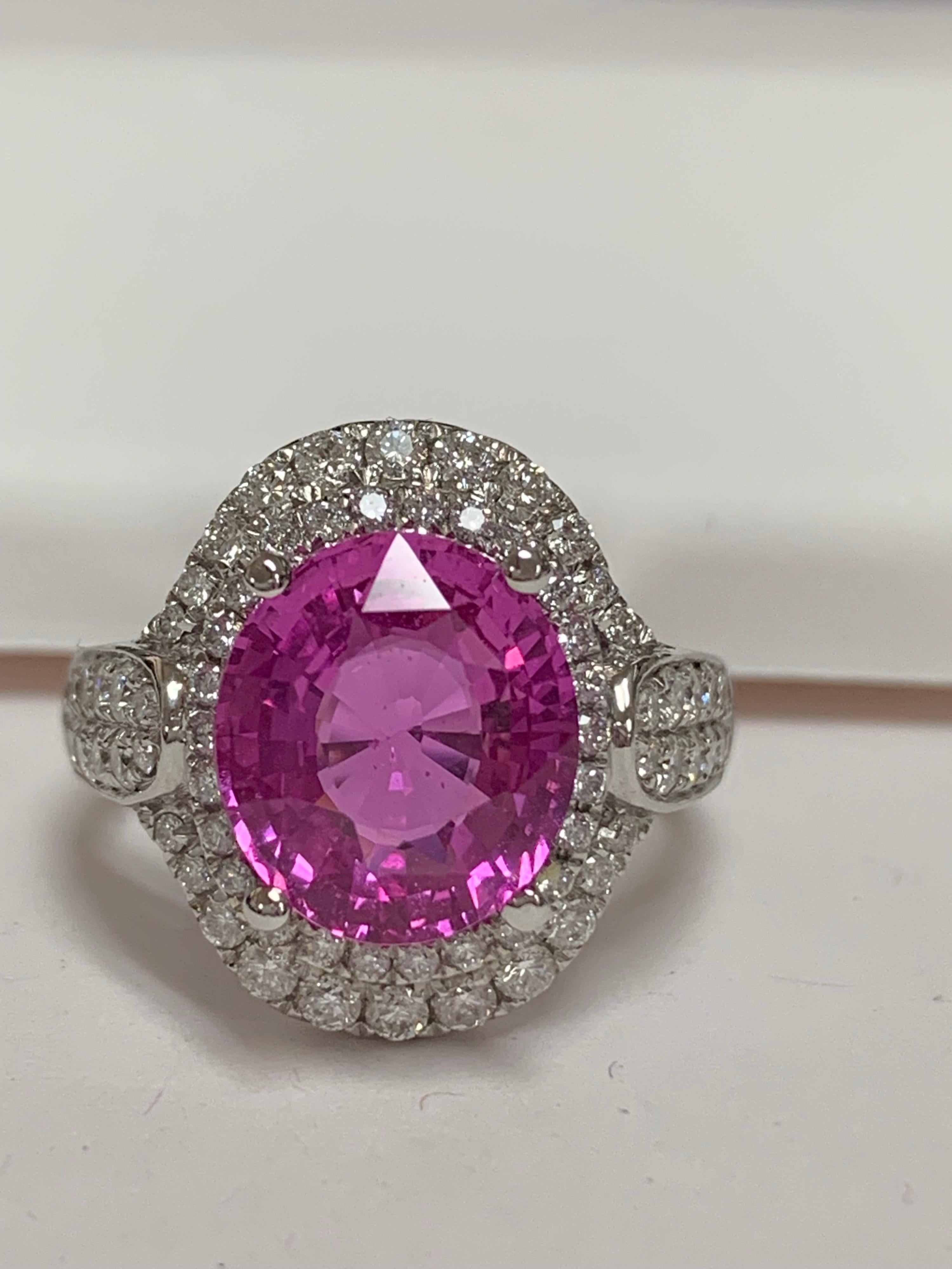 GIA Certified 5.12 Carat Pink sapphire and Diamonds Ring In Excellent Condition In Trumbull, CT