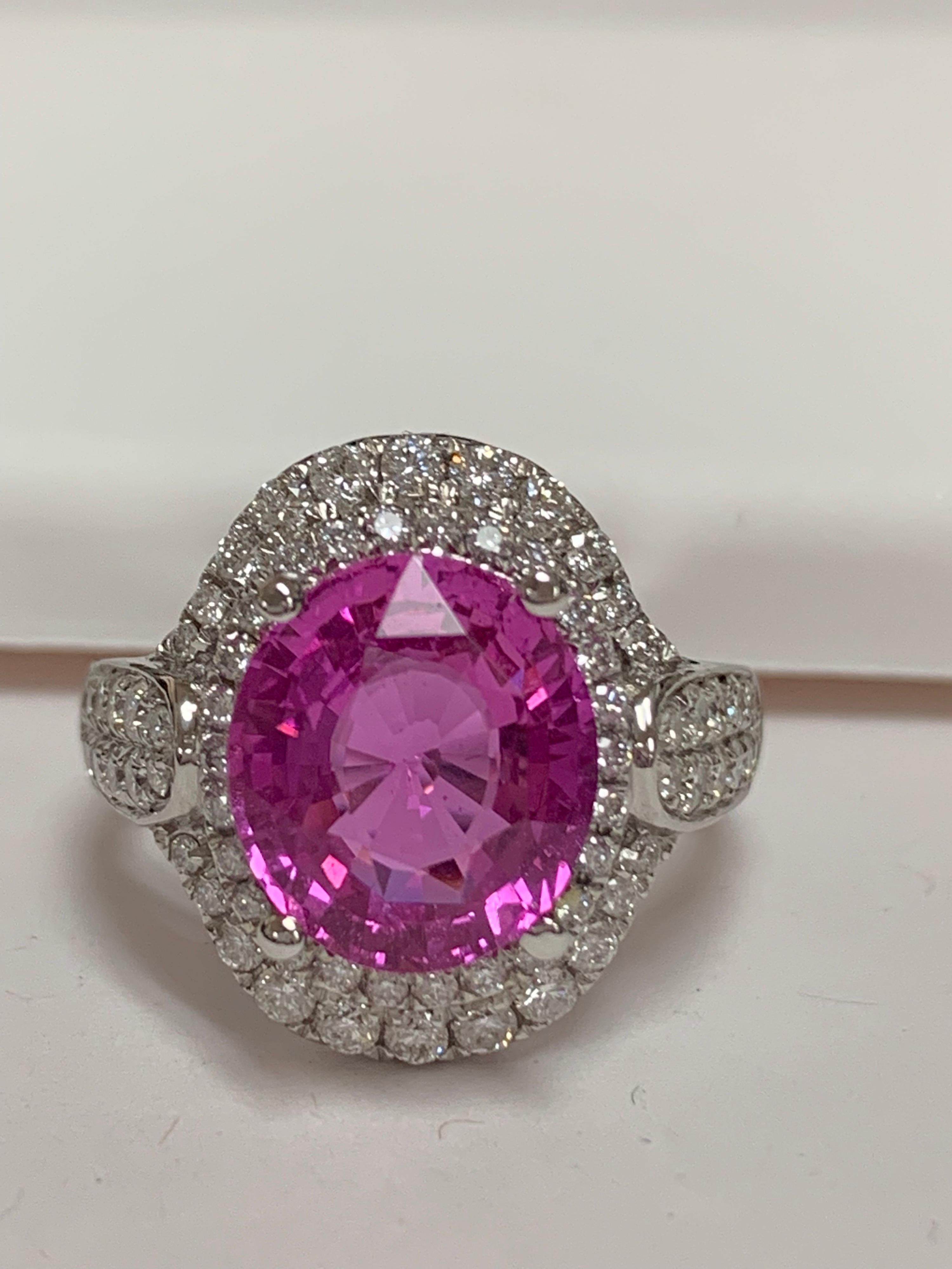 Women's GIA Certified 5.12 Carat Pink sapphire and Diamonds Ring