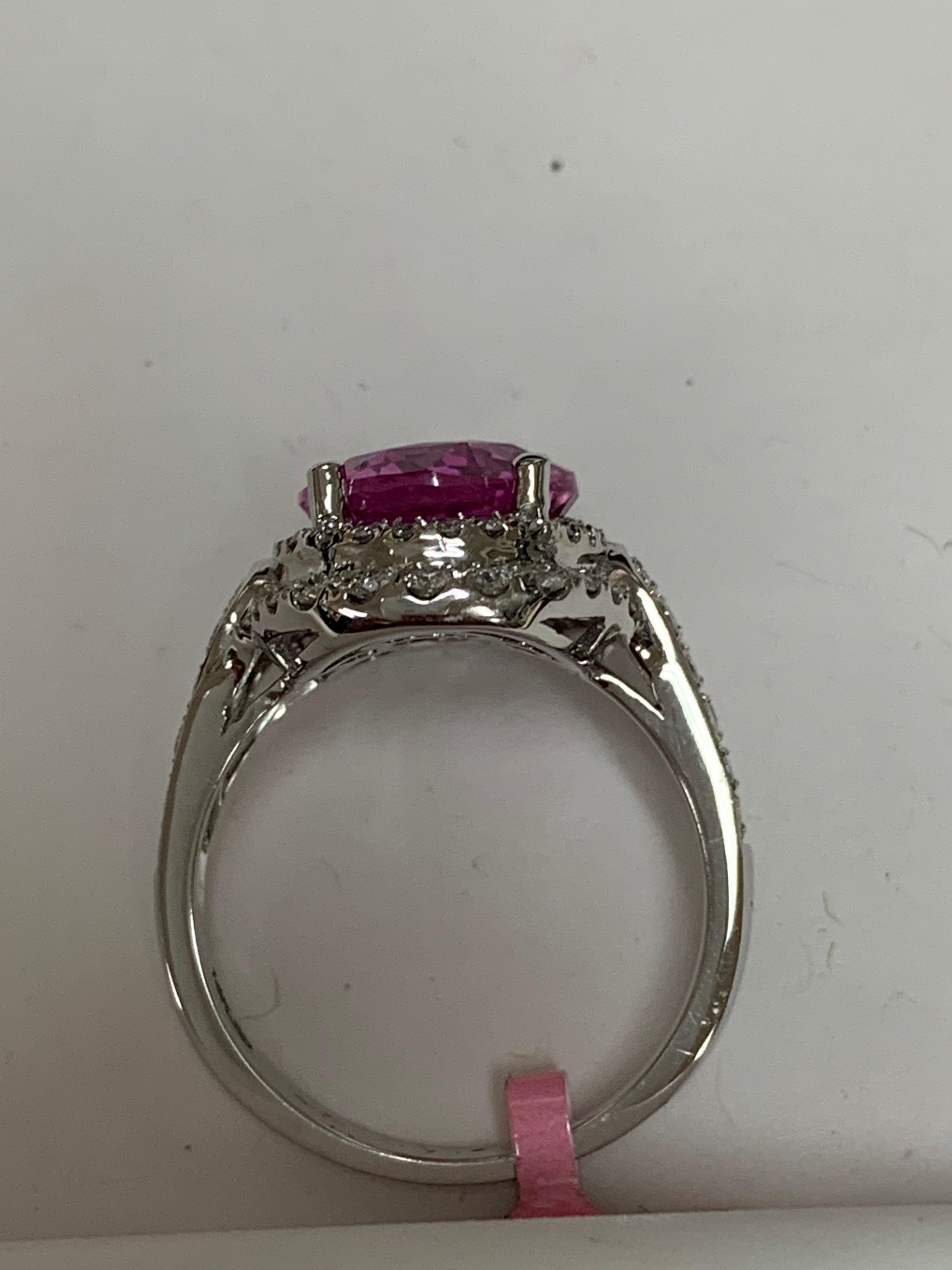 GIA Certified 5.12 Carat Pink sapphire and Diamonds Ring 2