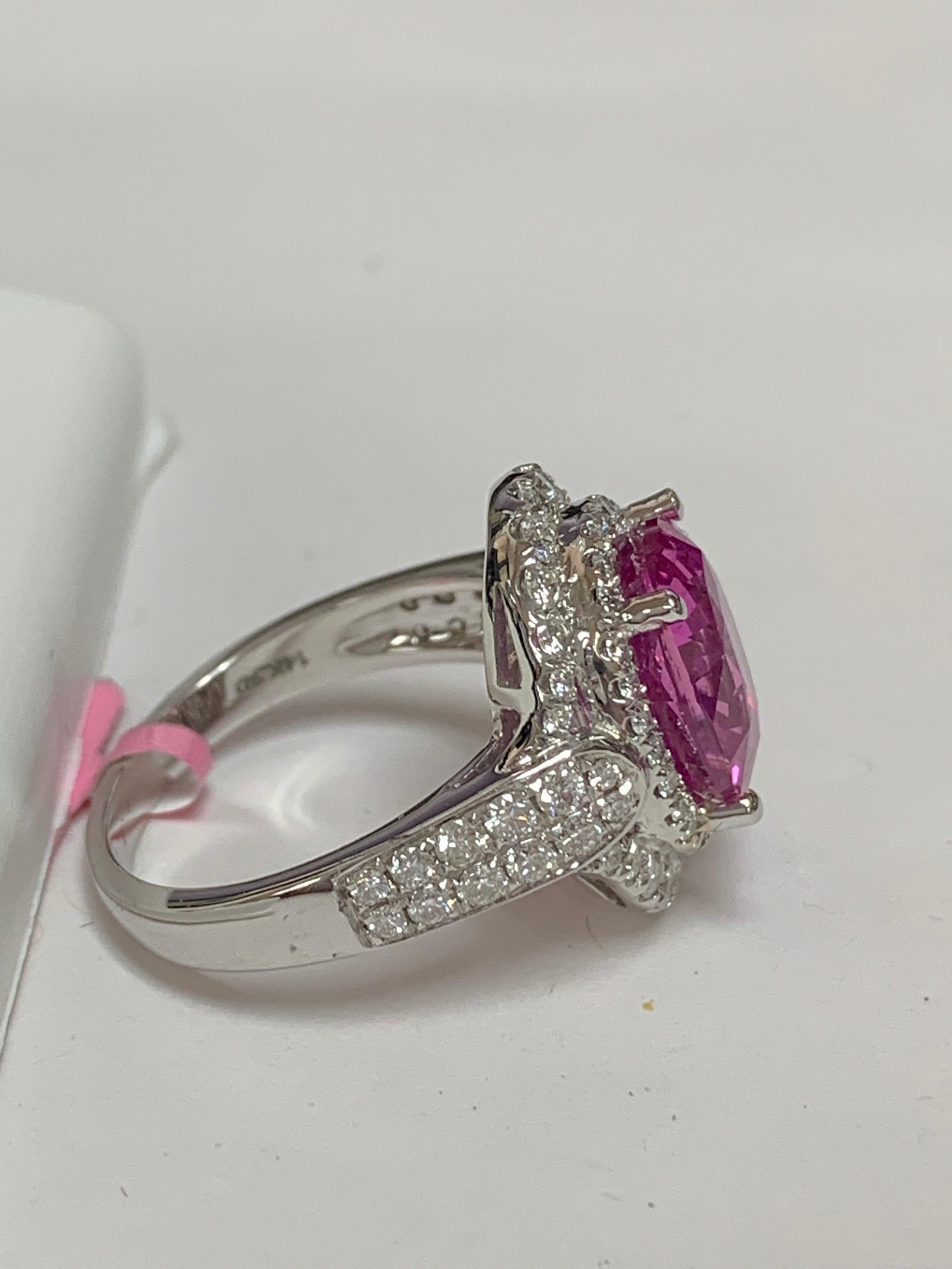 GIA Certified 5.12 Carat Pink sapphire and Diamonds Ring 3
