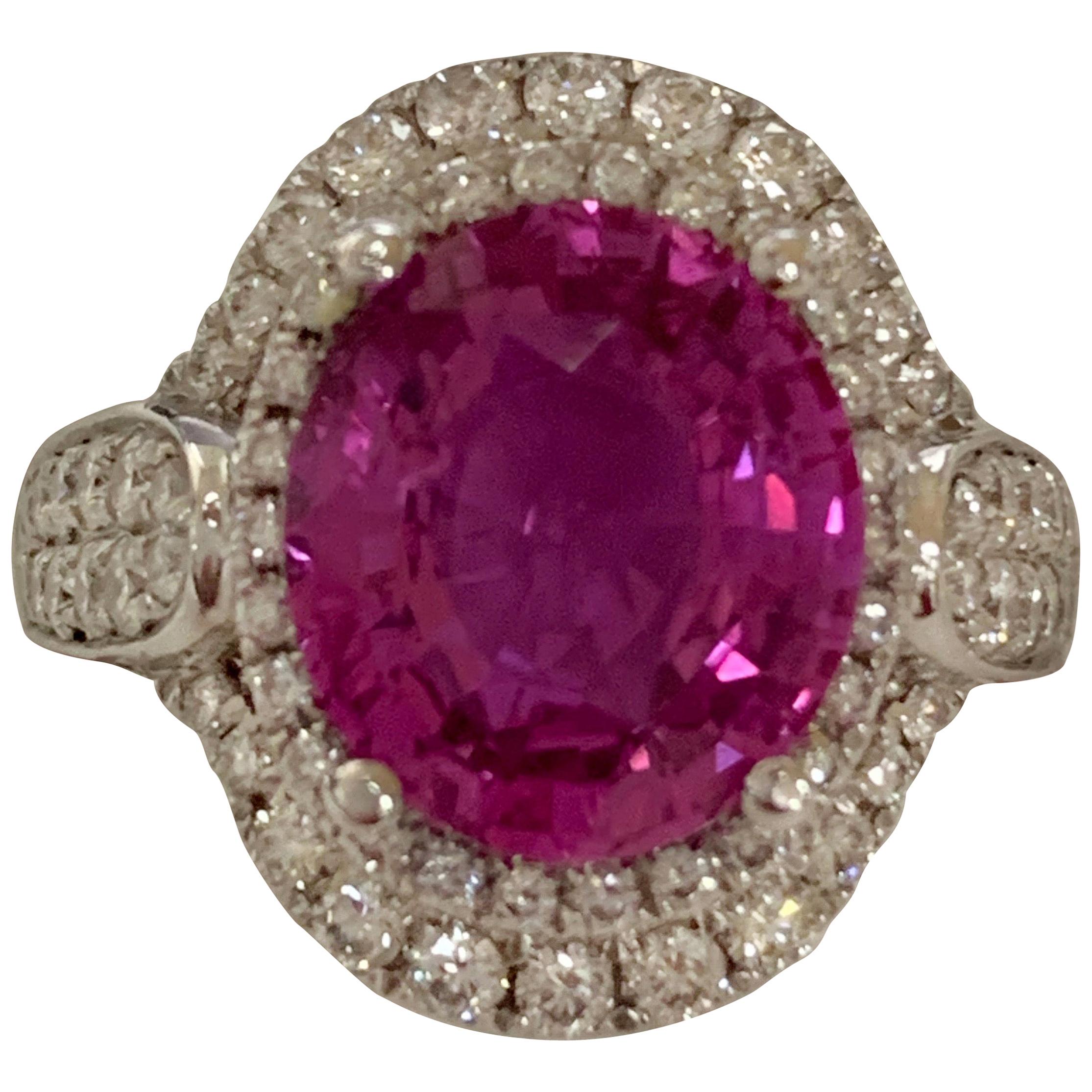 GIA Certified 5.12 Carat Pink sapphire and Diamonds Ring