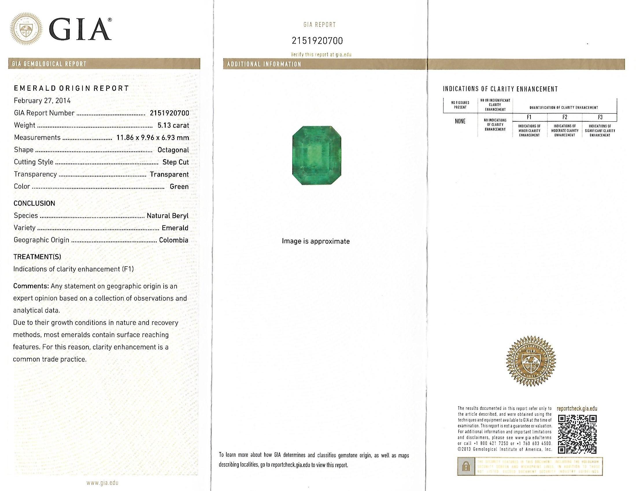 Women's GIA Report Certified 5.13 Carat Colombian Emerald Cocktail Ring For Sale