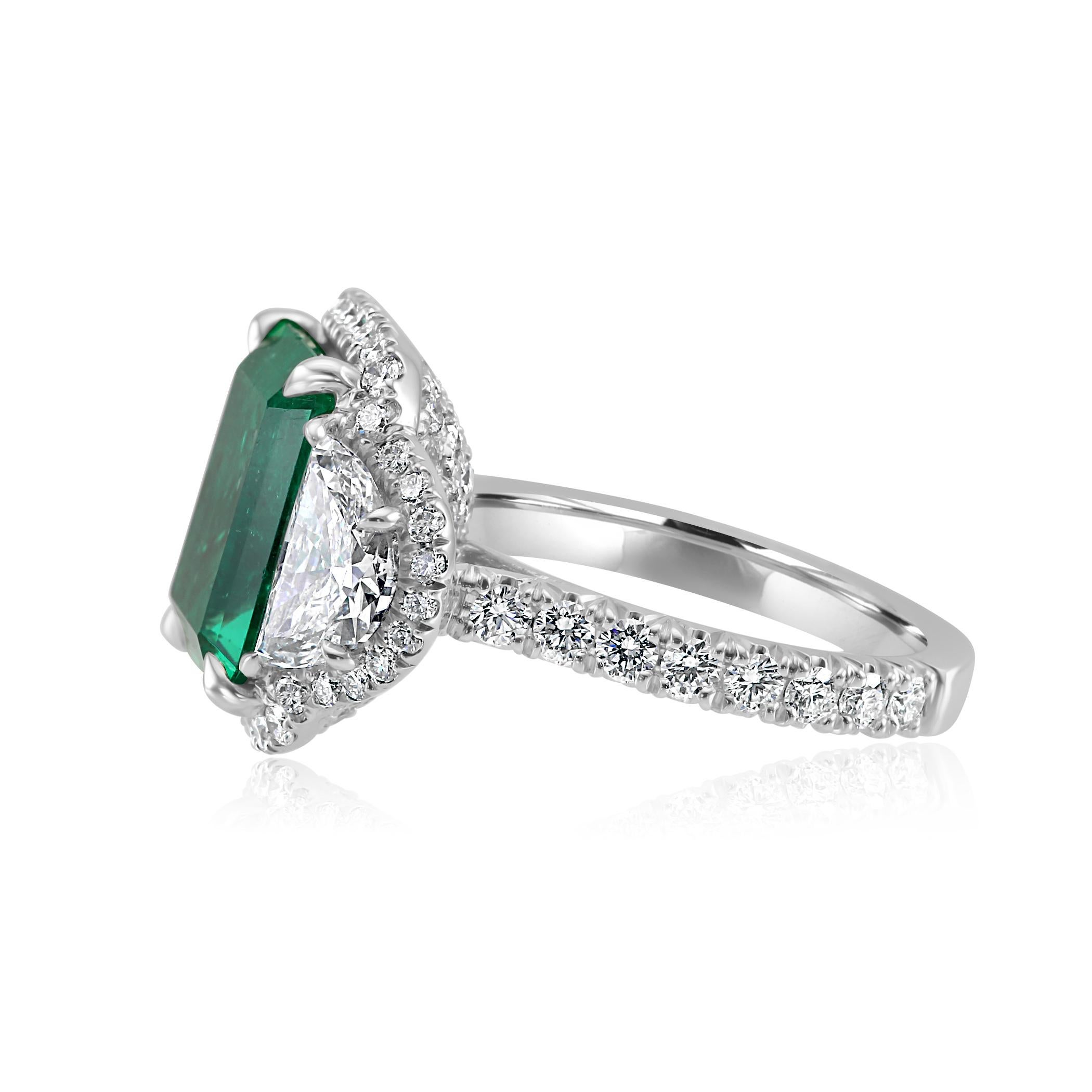 GIA Certified 5.13 Carat No Enhancement Colombian Emerald Three-Stone Ring 2