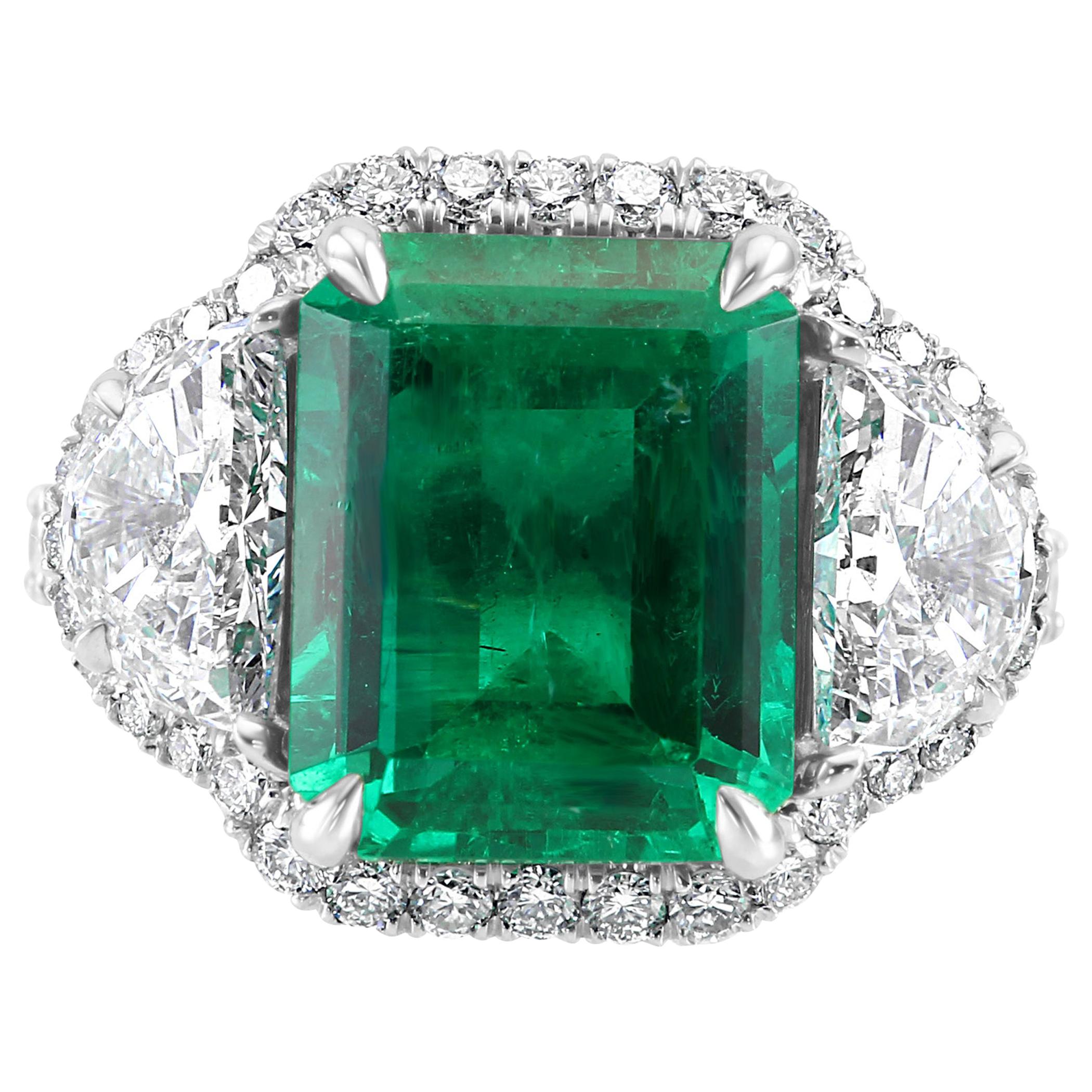 GIA Certified 5.13 Carat No Enhancement Colombian Emerald Three-Stone Ring