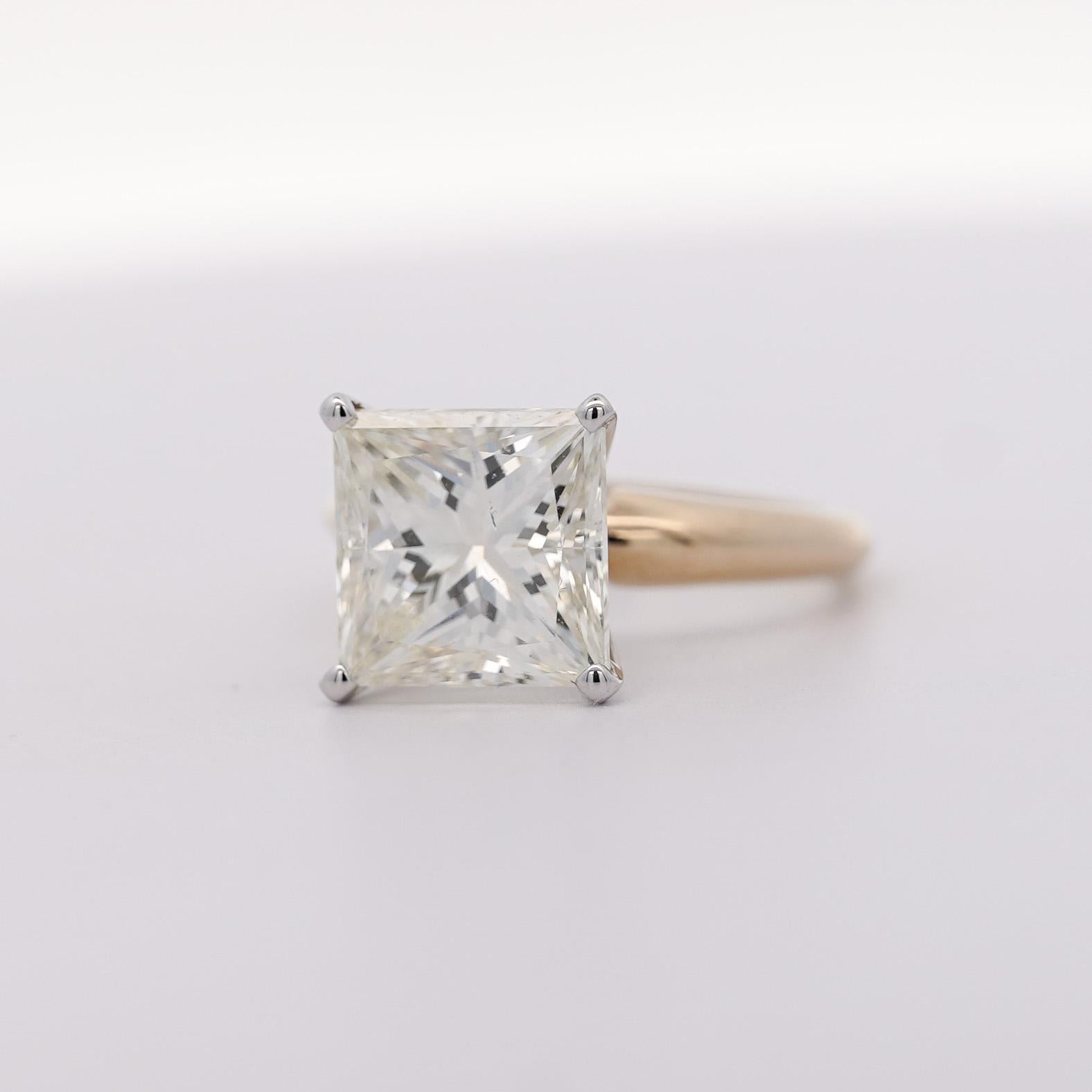 Women's GIA Certified 5.13 Carat Princess Cut M/SI2 Diamond Solitaire Engagement Ring For Sale