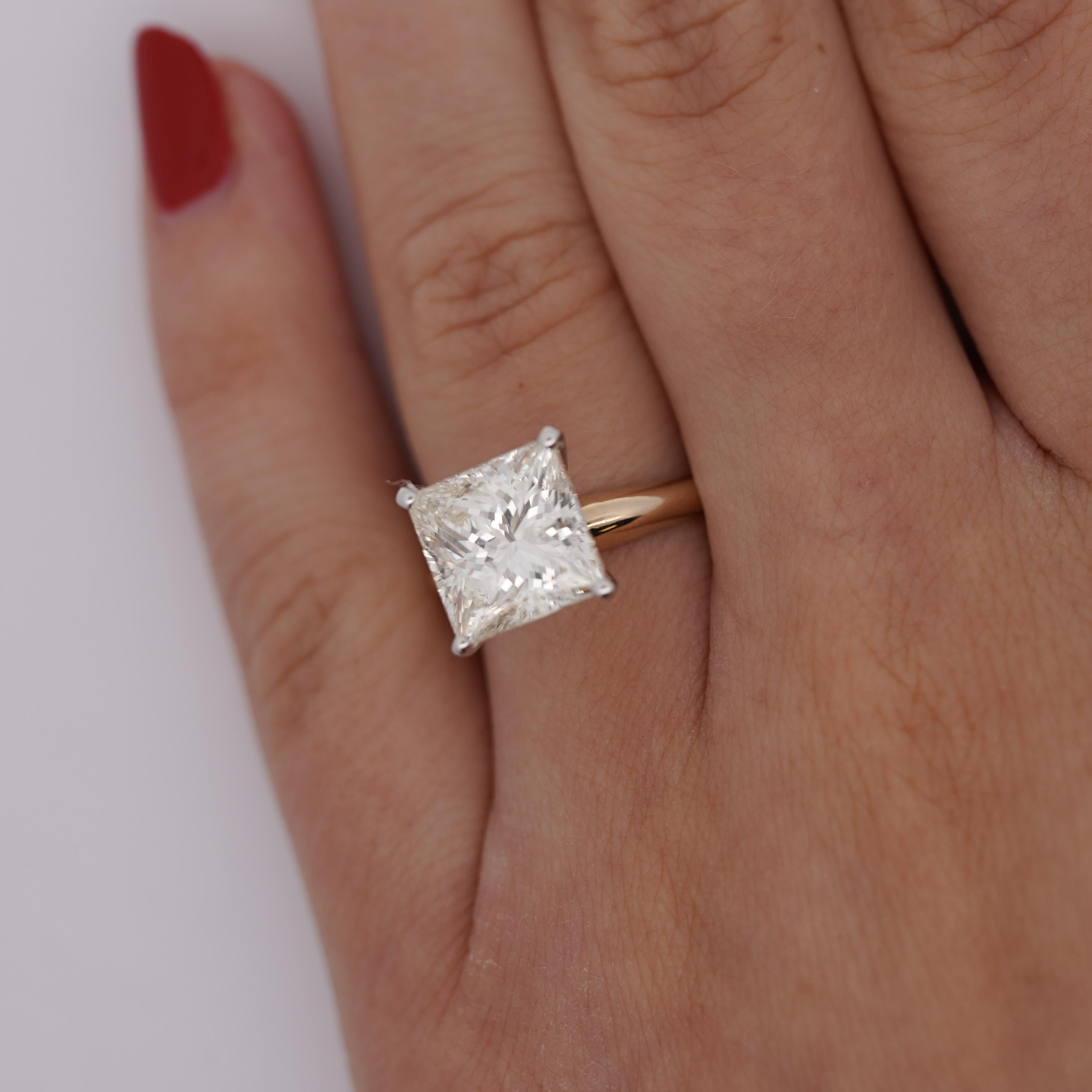 GIA Certified 5.13 Carat Princess Cut M/SI2 Diamond Solitaire Engagement Ring For Sale 1