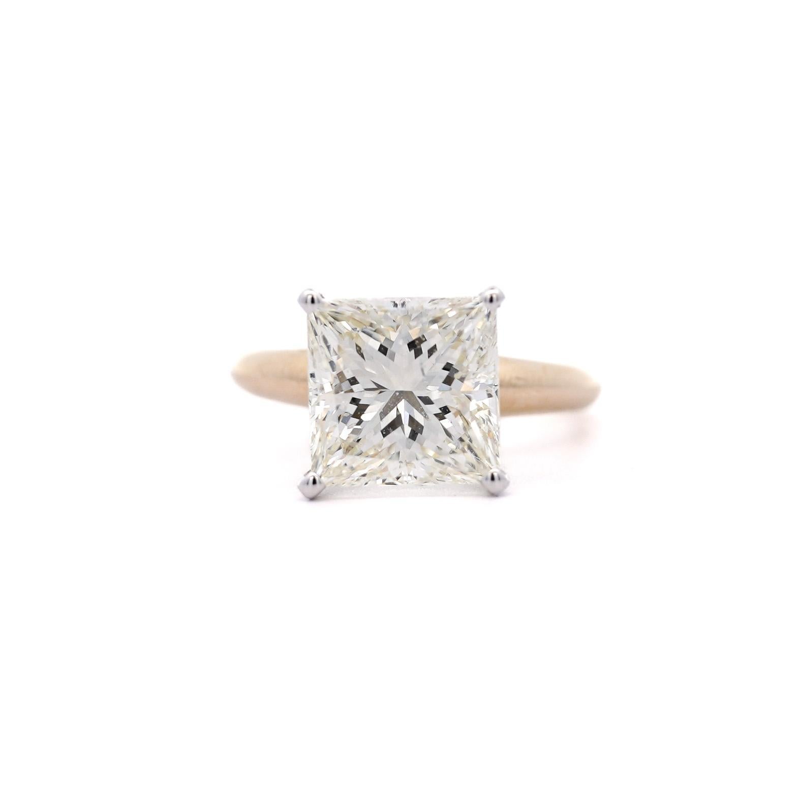 GIA Certified 5.13 Carat Princess Cut M/SI2 Diamond Solitaire Engagement Ring For Sale 2