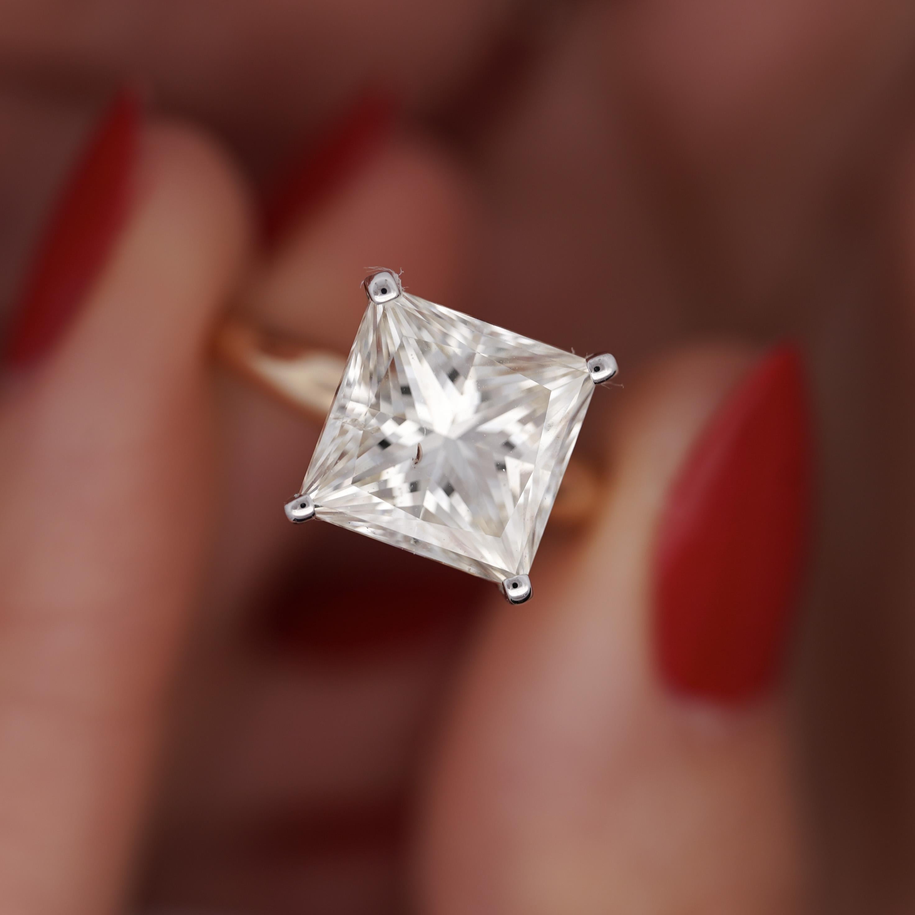 GIA Certified 5.13 Carat Princess Cut M/SI2 Diamond Solitaire Engagement Ring For Sale 3