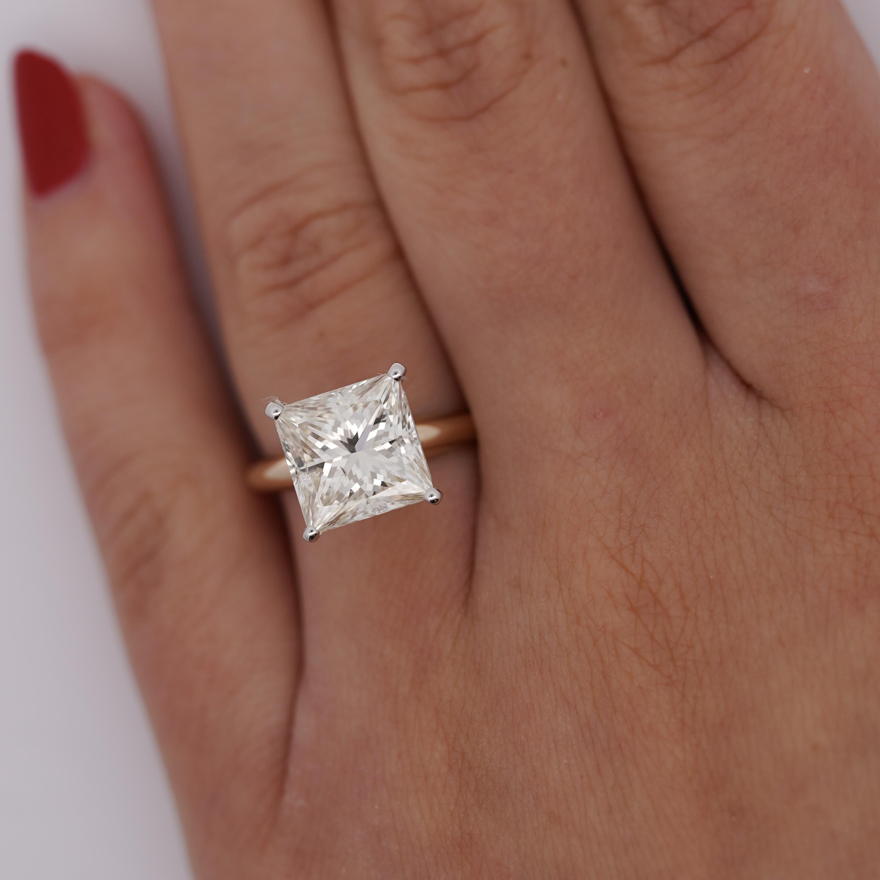 GIA Certified 5.13 Carat Princess Cut M/SI2 Diamond Solitaire Engagement Ring For Sale 4