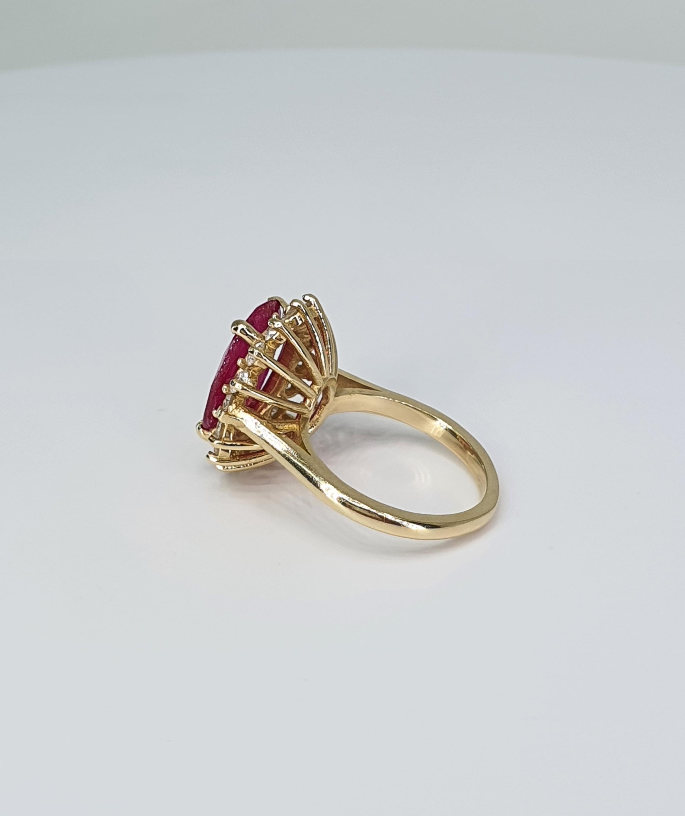 Women's or Men's GIA Certified 5.13 Carat Ruby Diamond 18 Karat Yellow Gold Ring For Sale