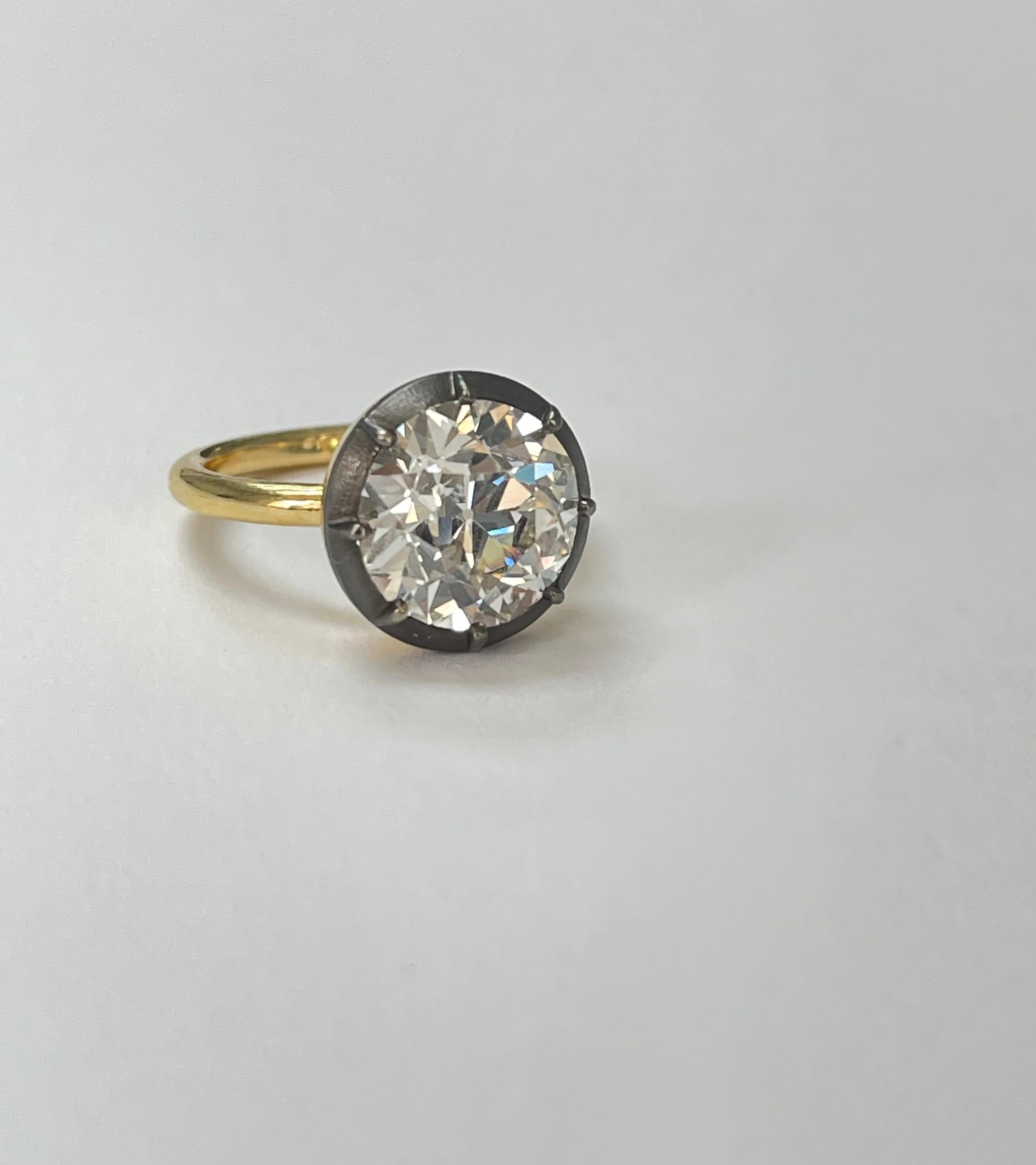 Old European Cut GIA Certified 5.14 Carat Old European Brilliant Diamond Ring In 18K Yellow Gold  For Sale