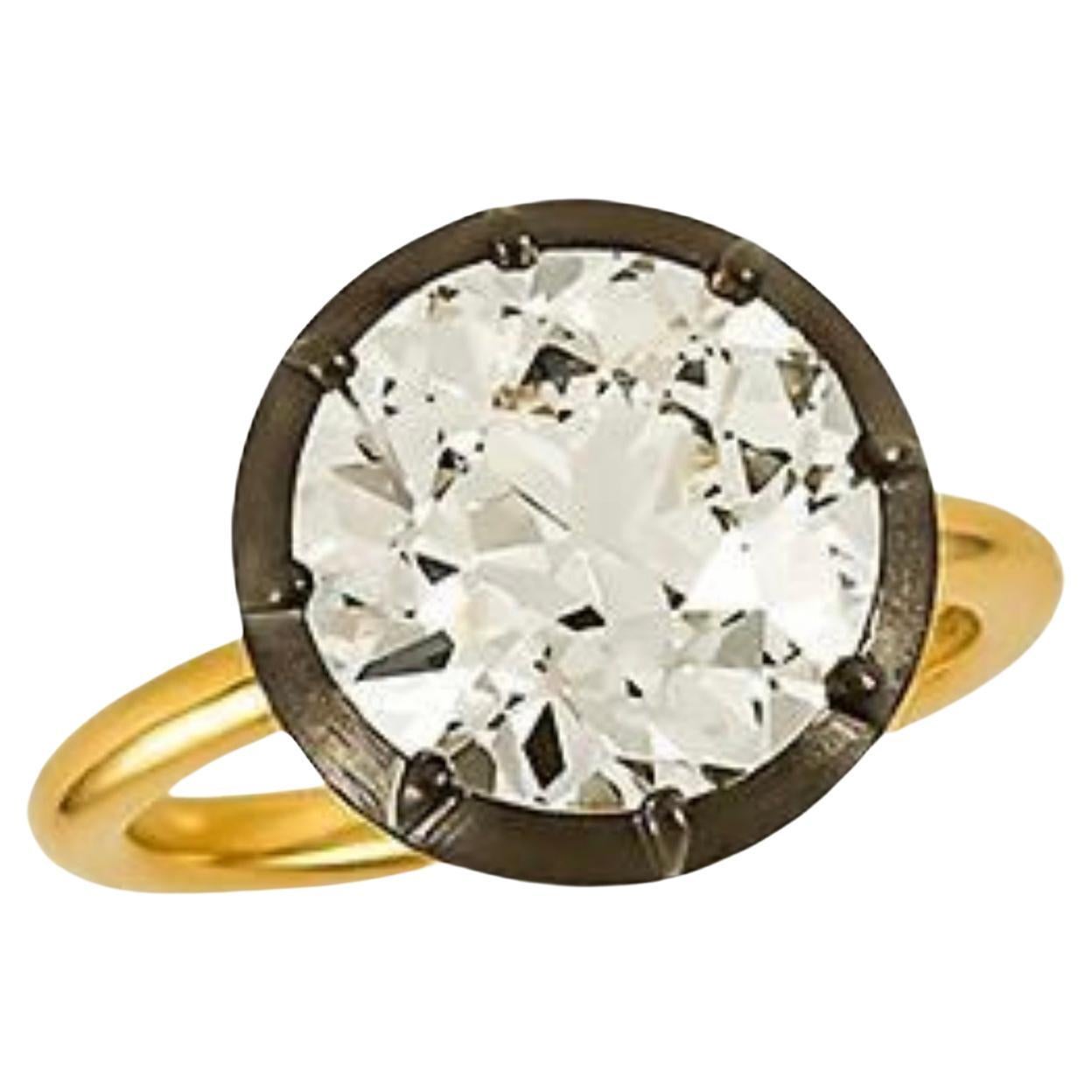 Bague en or jaune 18 carats certifiée GIA et ornée d'un diamant brillant de 5,14 carats de type européen ancien  en vente