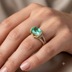 GIA Certified 5.14 Paraiba Tourmaline Round Diamond Yellow Gold Ring
