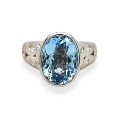 GIA Certified 5.15 Carat Aquamarine Round Diamond White Gold Ring