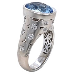 GIA Certified 5.15 Carat Aquamarine Round Diamond White Gold Ring