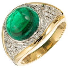 Antique GIA Certified 5.15 Carat Colombian Emerald Diamond Gold Platinum Engagement Ring