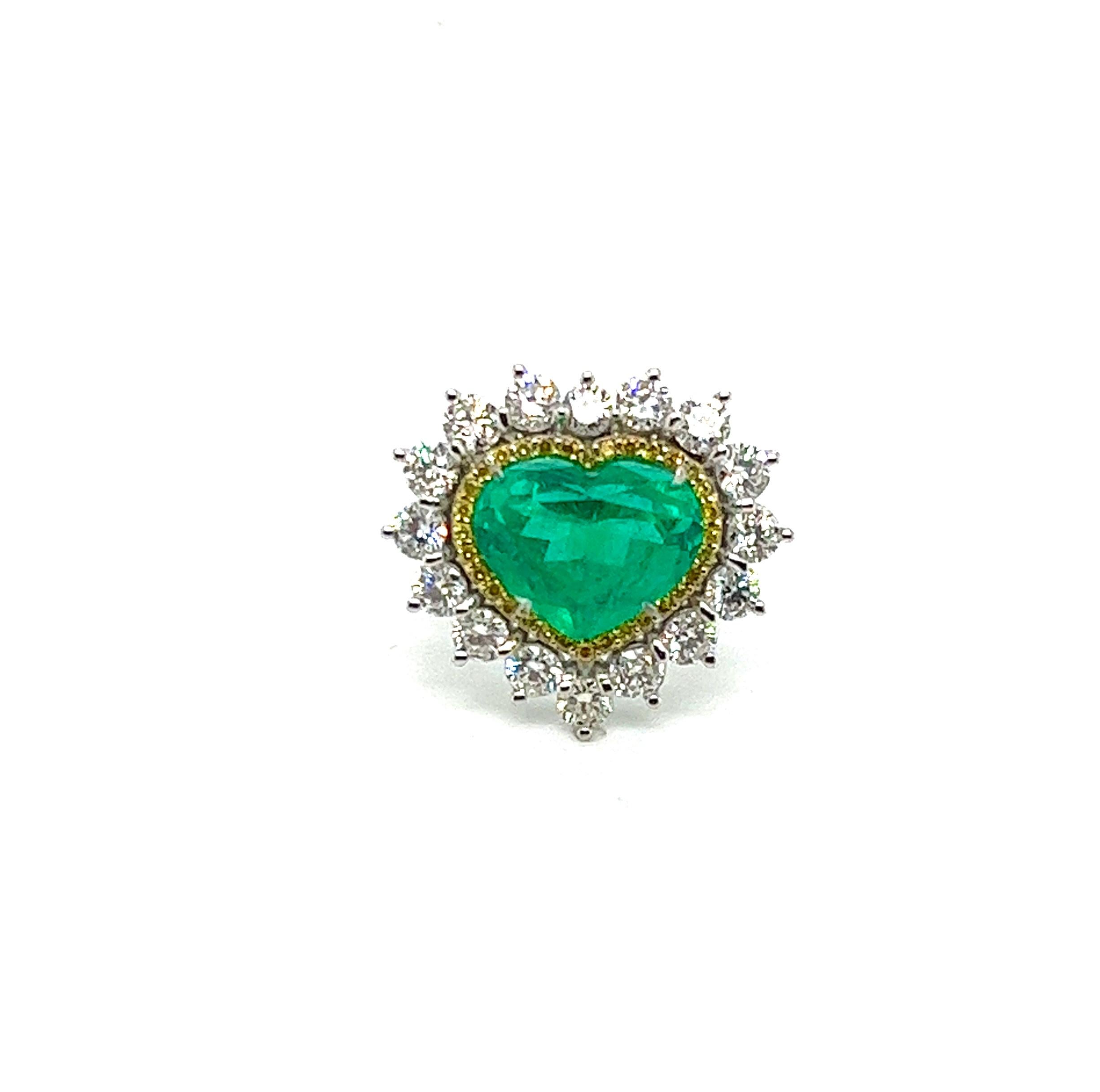 Contemporary G.I.A. Certified 5.15 Carats Colombian Emerald 3 Ct Diamonds Cocktail Ring. For Sale