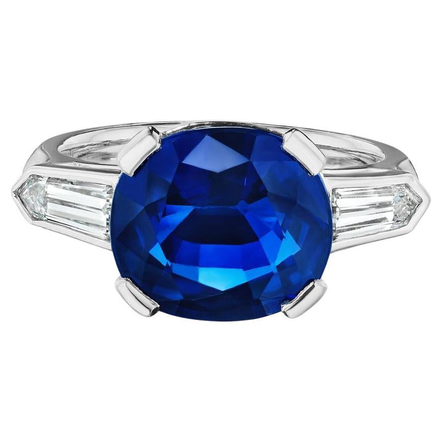 GIA Certified 5.16 Carat Cushion Cut Blue Sapphire and Diamond Ring