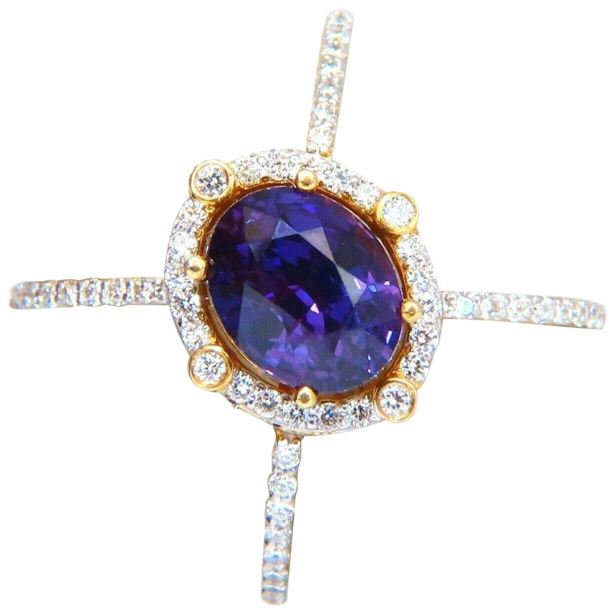 GIA Certified 5.16 Carat Natural Vivid Purple Sapphire Diamonds Ring