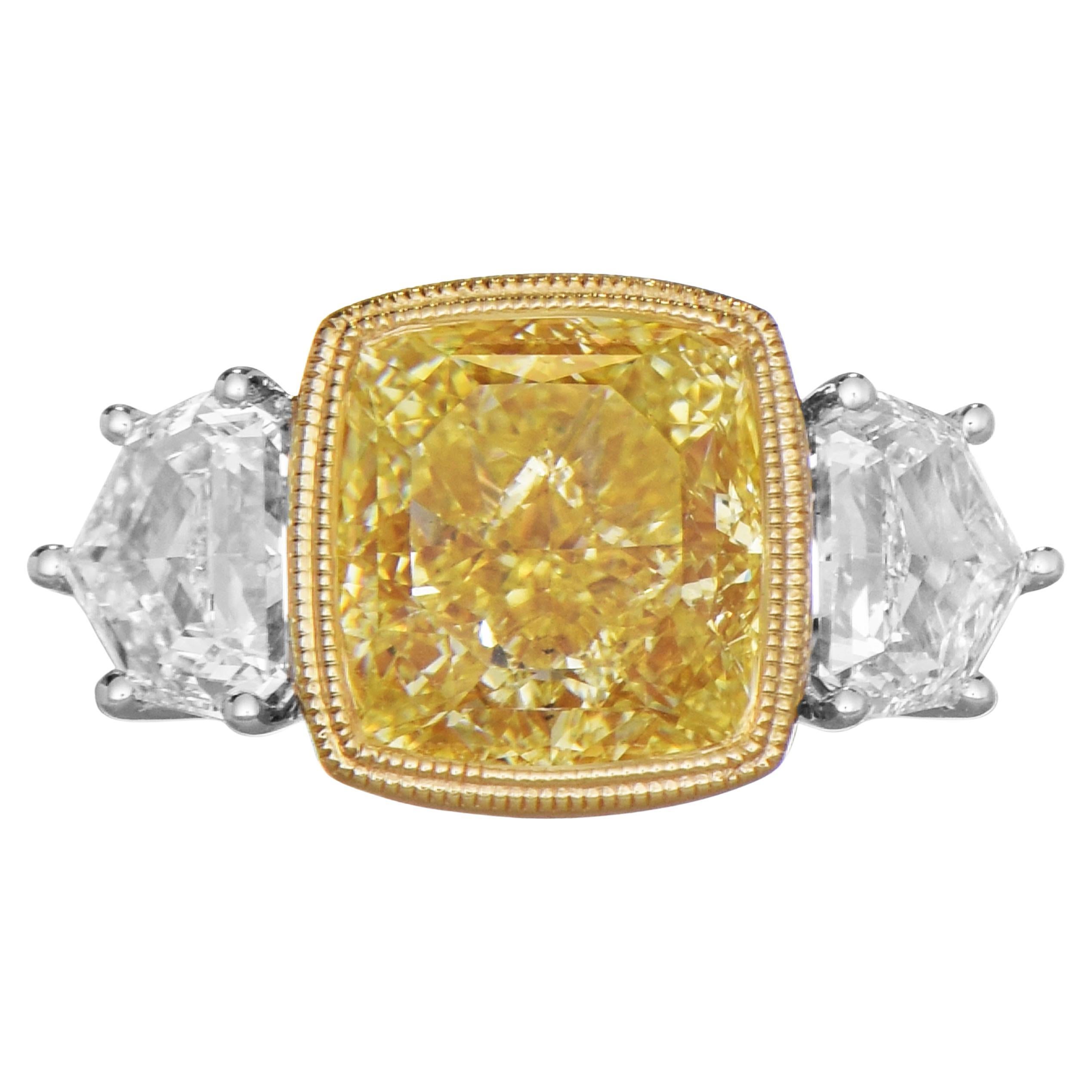 GIA Certified 5.19 Carat Fancy Diamond White and Yellow Gold Ring