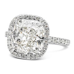 GIA Certified 5.19 Carats Cushion Cut Diamond Halo Engagement Ring in Platinum