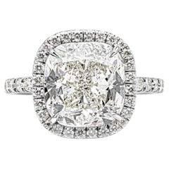 GIA Certified 5.19 Carats Cushion Cut Diamond Halo Engagement Ring