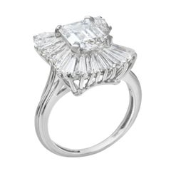 GIA Certified 5.19 Carats Total Emerald-Cut Diamond Cocktail Ring in Platinum