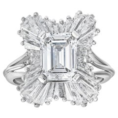 GIA Certified 5.19 Carats Total Emerald-Cut Diamond Cocktail Ring in Platinum