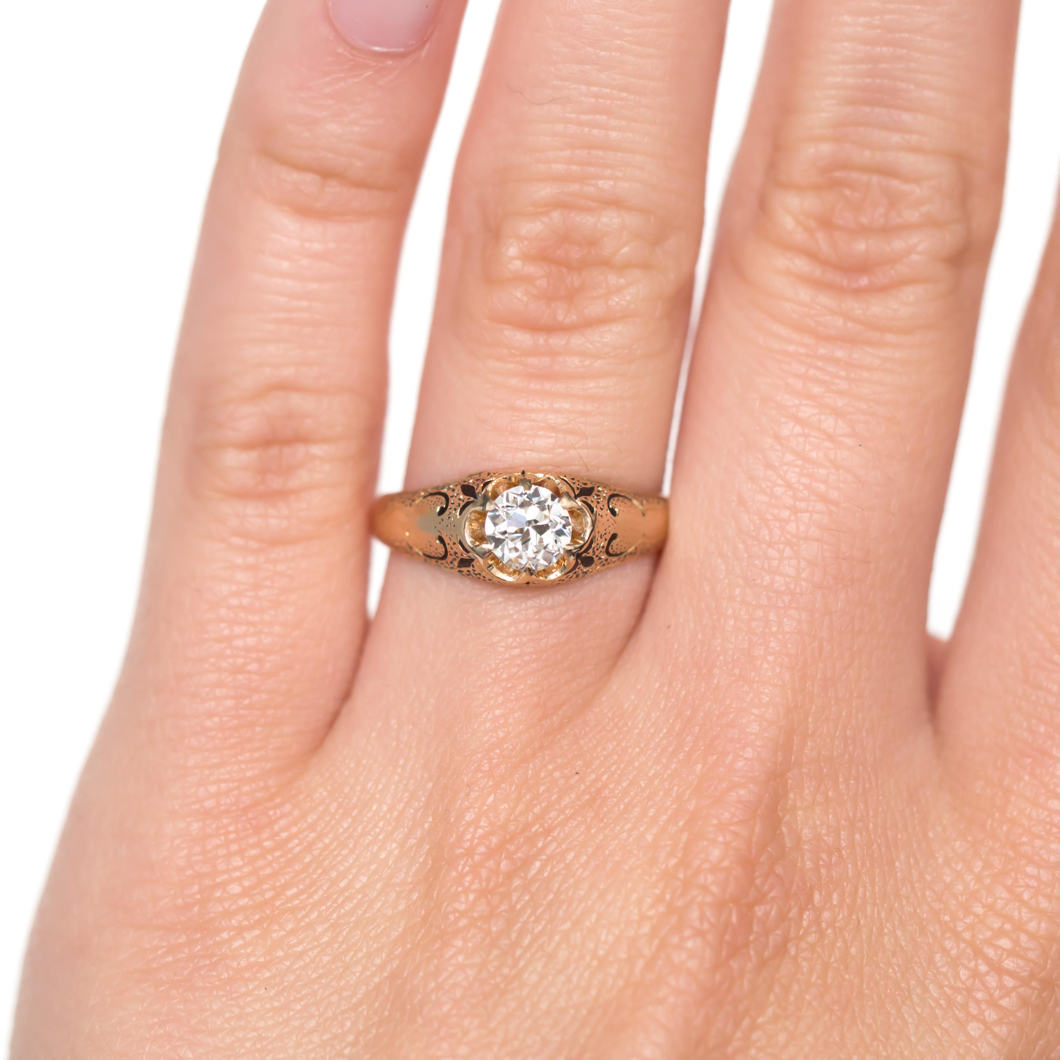 Edwardian GIA Certified .52 Carat Diamond Yellow Gold Engagement Ring For Sale