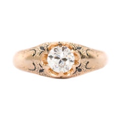 Antique GIA Certified .52 Carat Diamond Yellow Gold Engagement Ring