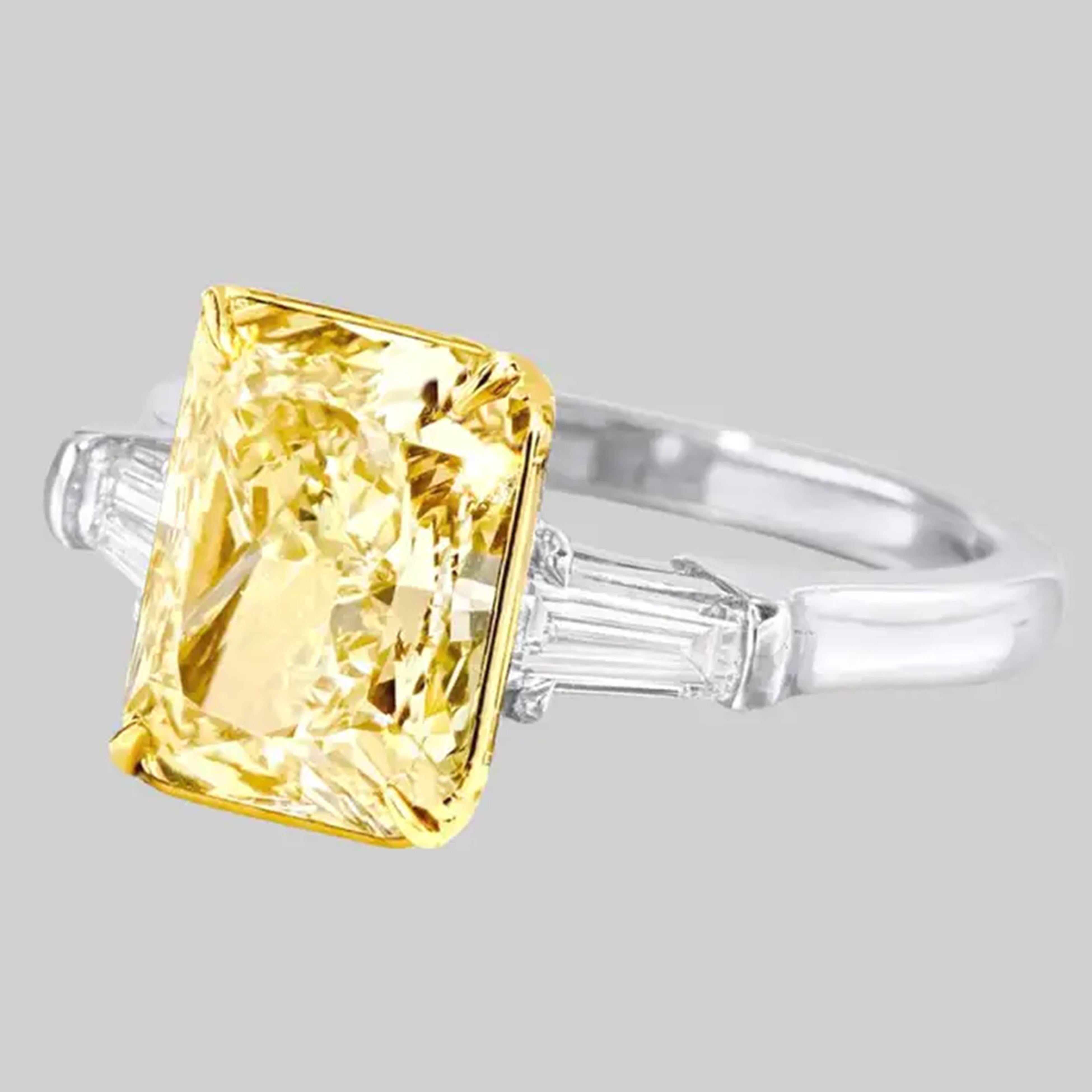Radiant Cut GIA Certified 5 Carat Fancy Yellow Diamond Ring