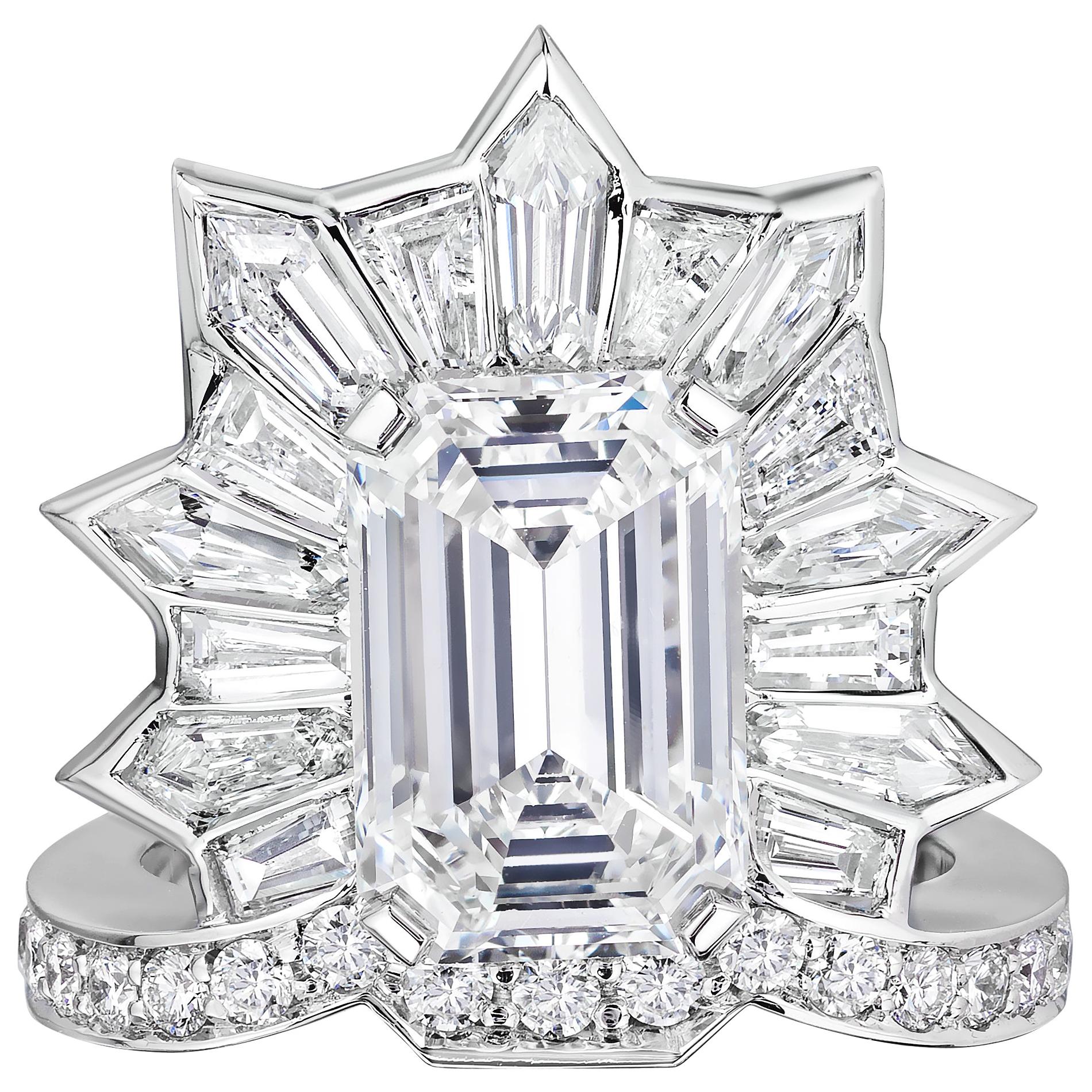 GIA Certified 5.20 Carat Emerald Cut Diamond Cocktail Ring For Sale